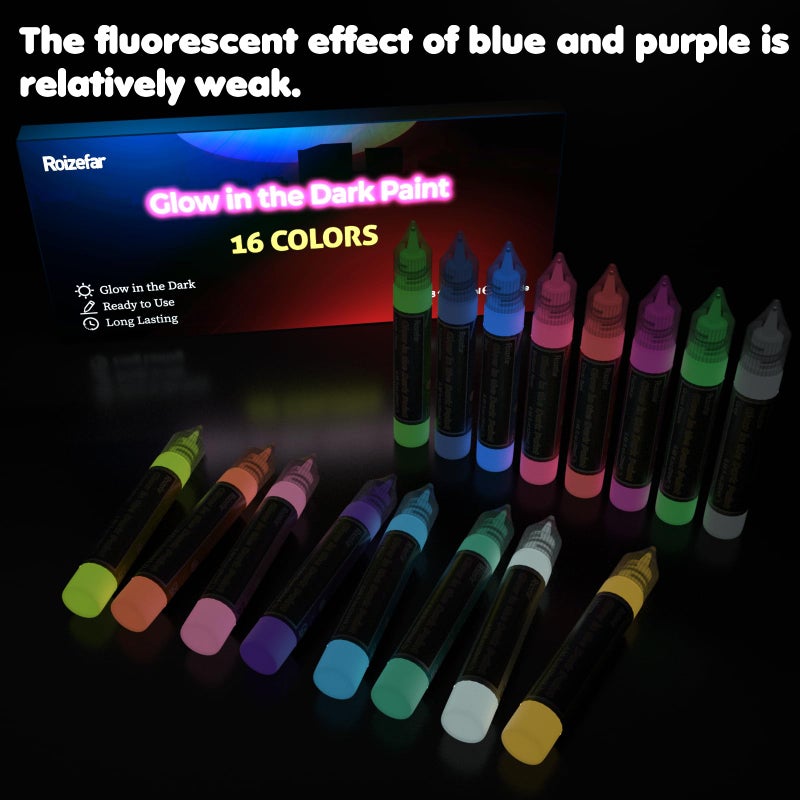 Roizefar Fabric Paint, 16 Colors Glow in the Dark Paint, 3D Permanent Acrylic Textile Paint (20 ml/0.68 oz), Neon Craft Painting Fabric Paint for Clothes, Canvas, T-Shirt, Ideal for Art Supplies and - Image 3
